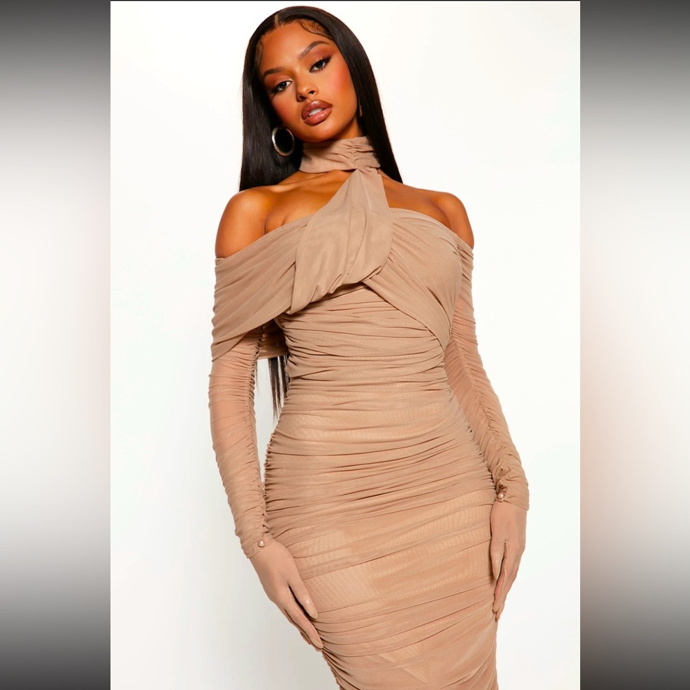 Fashion Nova Mesh Rutched Dress
